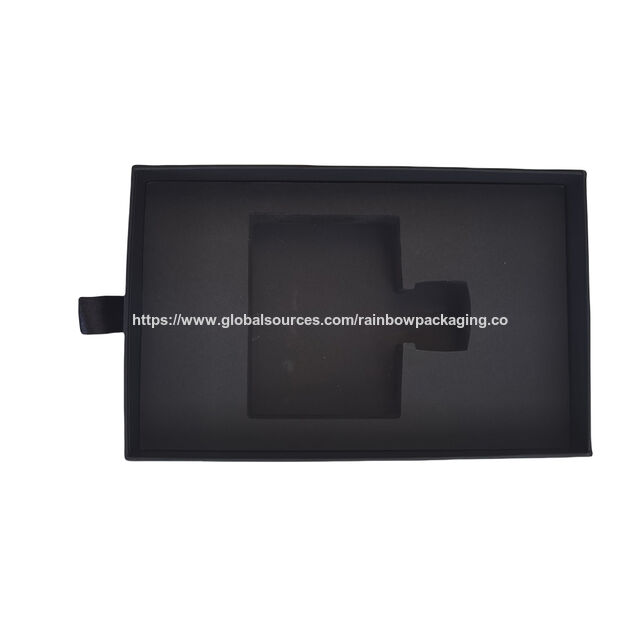 Luxuriöse, individuell bedruckte Schiebe-Geschenkverpackung aus hartem Karton, schwarze Schubladenbox mit Auskleidung