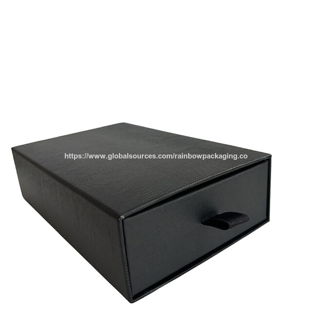 Luxuriöse, individuell bedruckte Schiebe-Geschenkverpackung aus hartem Karton, schwarze Schubladenbox mit Auskleidung