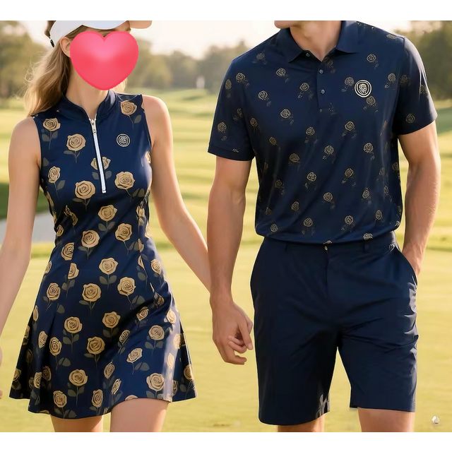 Ropa de golf suave para hombre con impresión personalizada, conjuntos deportivos transpirables para parejas de tenis y béisbol, vestido de golf azul para mujer