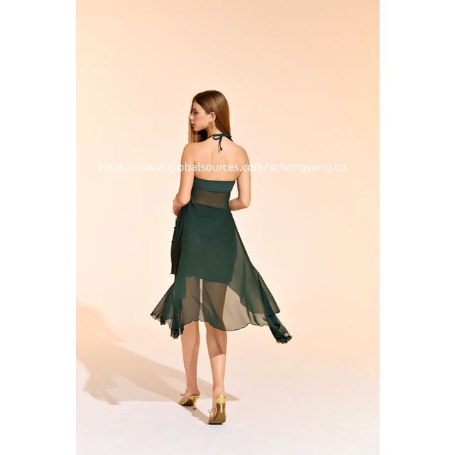 Traje de Baño Bikini con Aberturas y Cuello Halter para Mujer con Cobertura Transparente, Sexy, para Playa o Piscina, OEM y ODM