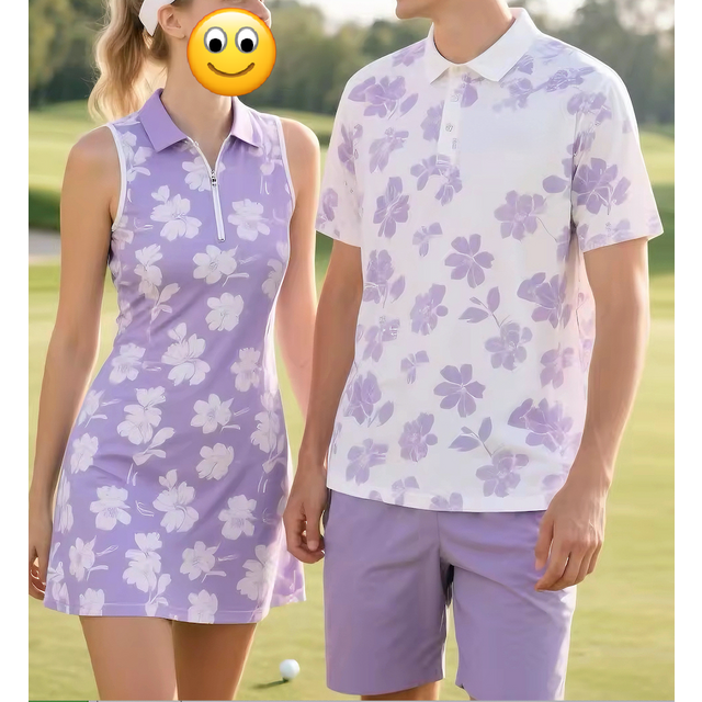Ropa de golf suave para hombre con impresión personalizada, conjuntos deportivos transpirables para parejas de tenis y béisbol, vestido de golf azul para mujer