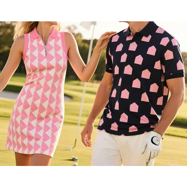 Ropa de golf suave para hombre con impresión personalizada, conjuntos deportivos transpirables para parejas de tenis y béisbol, vestido de golf azul para mujer
