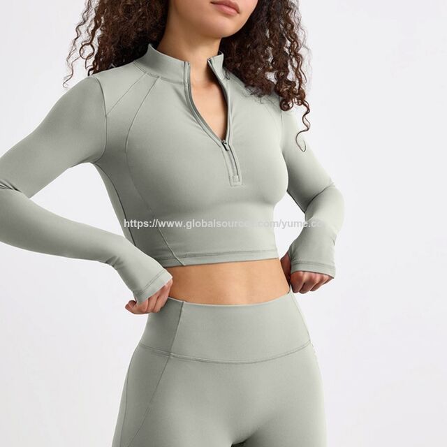 Haut de Yoga Court à Manches Longues et Fermeture Éclair pour Femmes, Personnalisable, Séchage Rapide, pour Salle de Sport