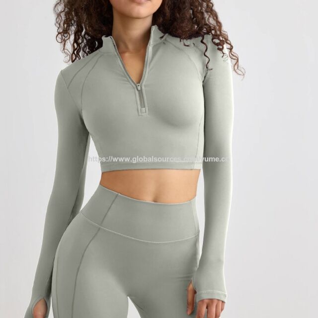 Haut de Yoga Court à Manches Longues et Fermeture Éclair pour Femmes, Personnalisable, Séchage Rapide, pour Salle de Sport