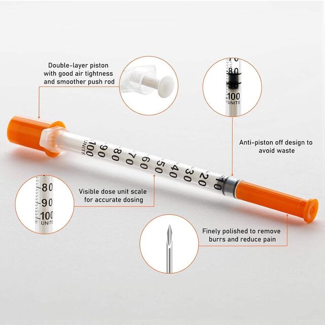 Jeringa de insulina veterinaria estéril de 1 ml, 30G, 8 mm