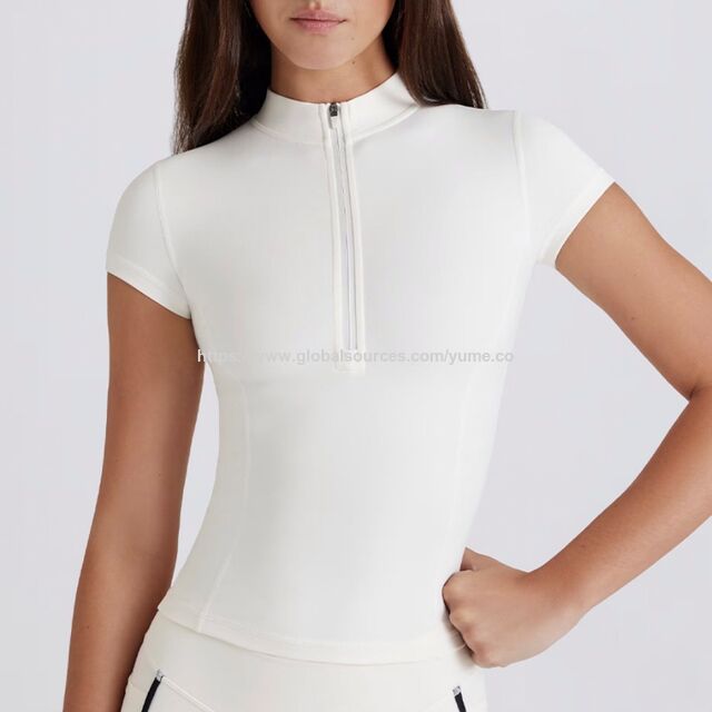 Yoga-T-Shirts mit Stehkragen und halbem Reißverschluss, eng anliegende, schlank machende Oberteile für Damen, atmungsaktive, schnell trocknende Yoga-Shirts mit kurzen Ärmeln