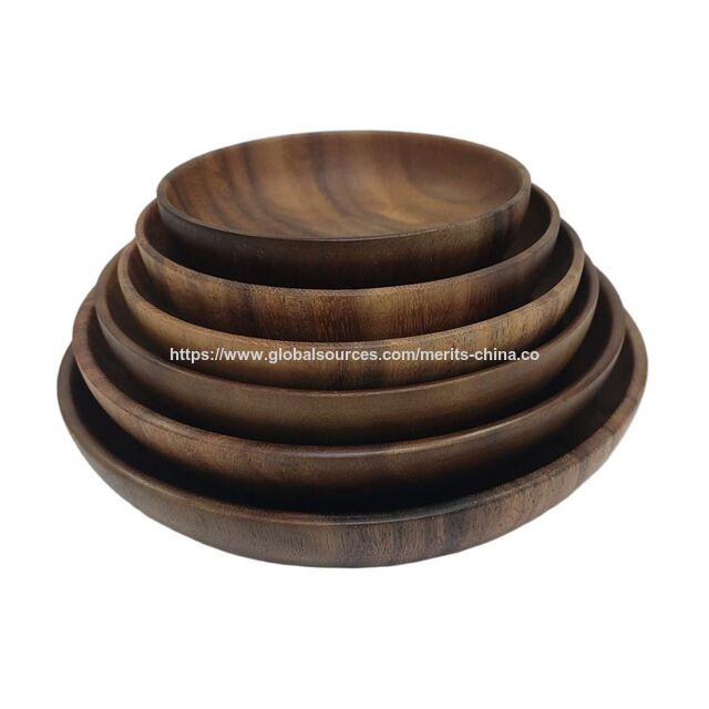 Platos de bambú para cocina, platos de madera de acacia, platos redondos de madera, platos para servir, 14 cm (5,5 pulgadas)