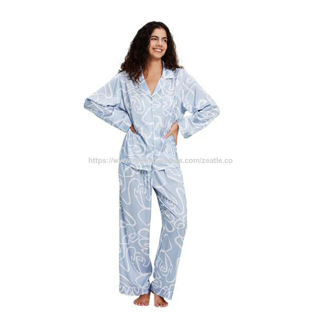 Hersteller Pyjama-Set für Damen, weicher Strick mit Knopfleiste, 2-teilige atmungsaktive Viskose-Schlafbekleidung aus Bambus