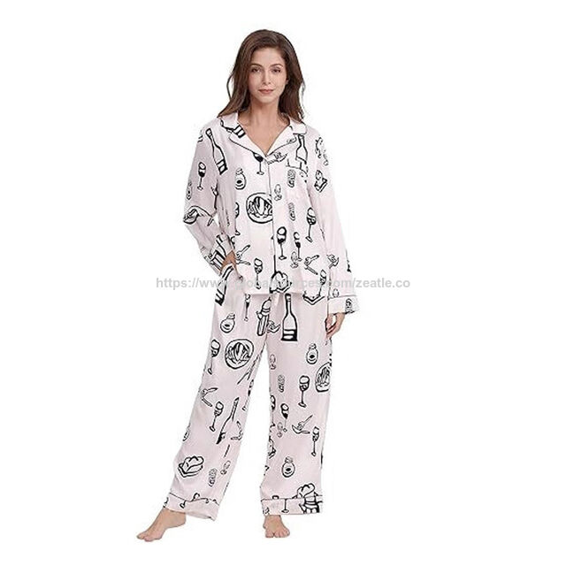 Hersteller Pyjama-Set für Damen, weicher Strick mit Knopfleiste, 2-teilige atmungsaktive Viskose-Schlafbekleidung aus Bambus