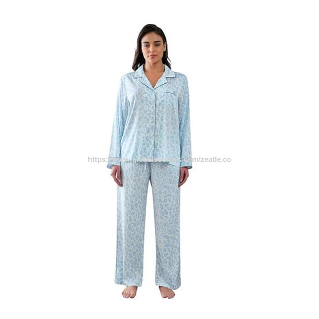 Hersteller Pyjama-Set für Damen, weicher Strick mit Knopfleiste, 2-teilige atmungsaktive Viskose-Schlafbekleidung aus Bambus