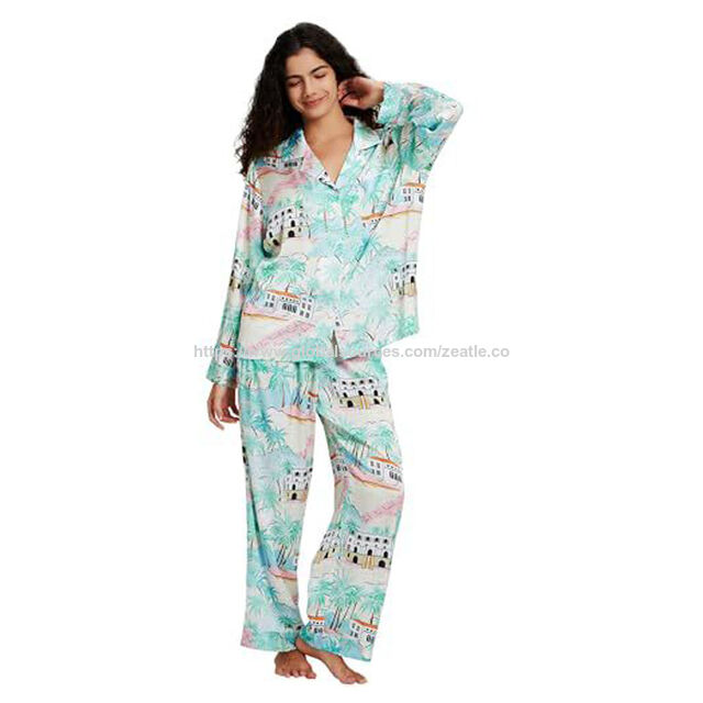 Hersteller Pyjama-Set für Damen, weicher Strick mit Knopfleiste, 2-teilige atmungsaktive Viskose-Schlafbekleidung aus Bambus