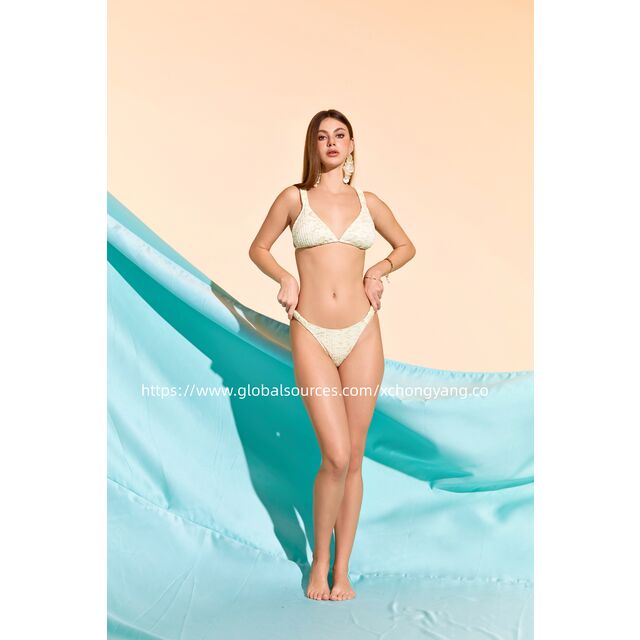 Traje de Baño Bikini al por Mayor, Conjunto de Bikini Triangular Texturizado para Mujer, Traje de Dos Piezas para Playa y Piscina