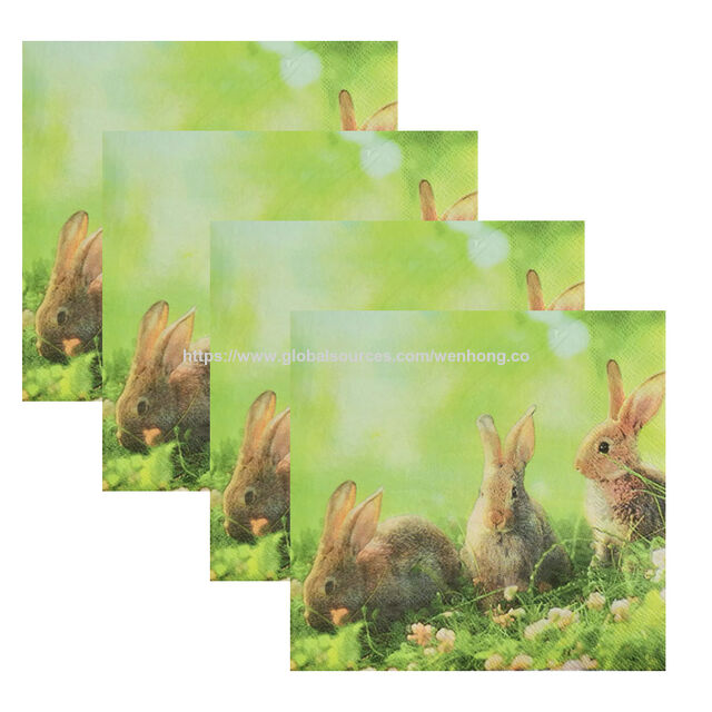 Servilletas de Papel Ecológicas de Pascua, Diseño de Conejo en Acuarela, 20 Unidades, para Bebidas y Almuerzos, Ideal para Fiestas y Celebraciones