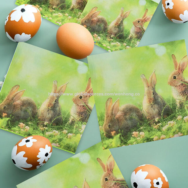 Servilletas de Papel Ecológicas de Pascua, Diseño de Conejo en Acuarela, 20 Unidades, para Bebidas y Almuerzos, Ideal para Fiestas y Celebraciones