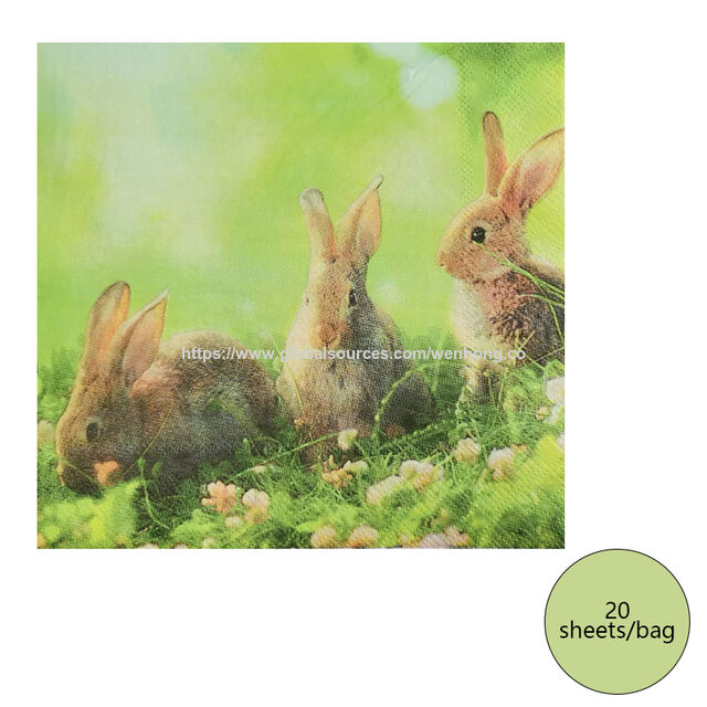 Servilletas de Papel Ecológicas de Pascua, Diseño de Conejo en Acuarela, 20 Unidades, para Bebidas y Almuerzos, Ideal para Fiestas y Celebraciones