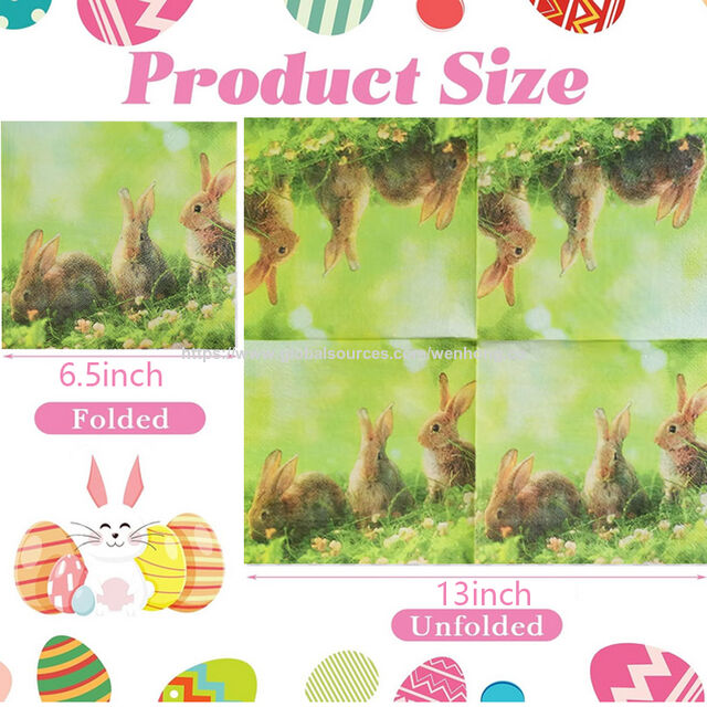 Servilletas de Papel Ecológicas de Pascua, Diseño de Conejo en Acuarela, 20 Unidades, para Bebidas y Almuerzos, Ideal para Fiestas y Celebraciones