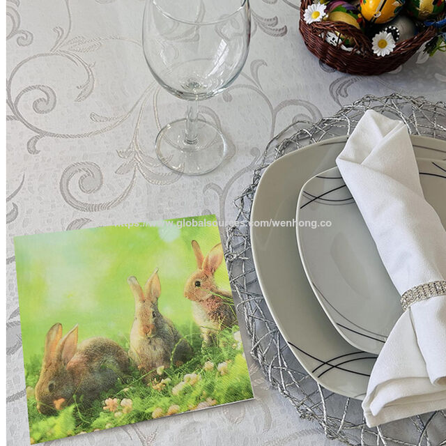 Servilletas de Papel Ecológicas de Pascua, Diseño de Conejo en Acuarela, 20 Unidades, para Bebidas y Almuerzos, Ideal para Fiestas y Celebraciones