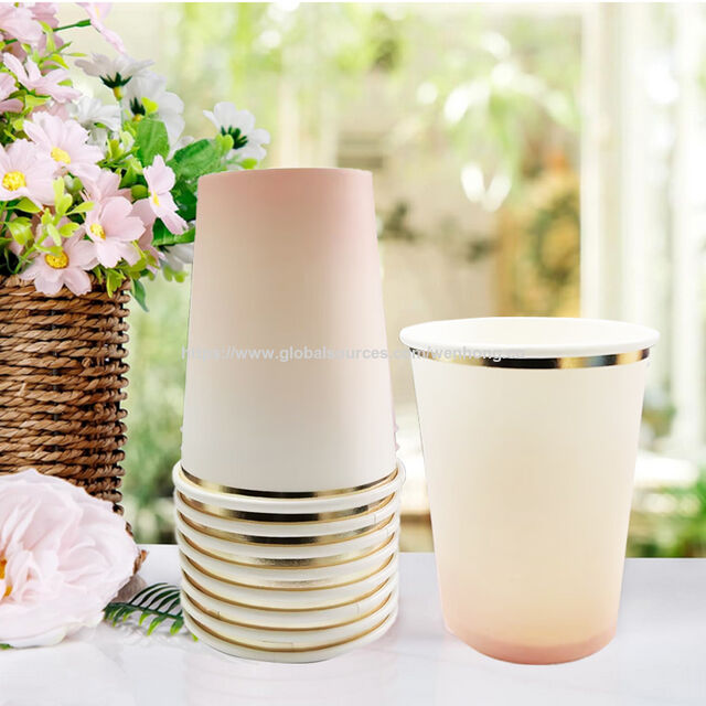 Copos de Papel Descartáveis de 300ml com Estampa em Folha Quente e Cores Gradientes para Bebidas Quentes e Frias, Ideais para Escritório, Casa, Festas e Casamentos