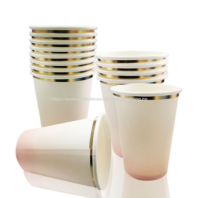 Copos de Papel Descartáveis de 300ml com Estampa em Folha Quente e Cores Gradientes para Bebidas Quentes e Frias, Ideais para Escritório, Casa, Festas e Casamentos
