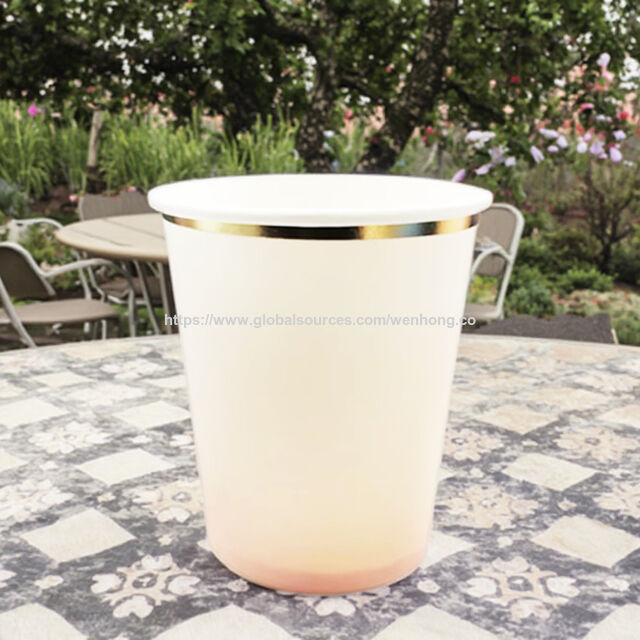Copos de Papel Descartáveis de 300ml com Estampa em Folha Quente e Cores Gradientes para Bebidas Quentes e Frias, Ideais para Escritório, Casa, Festas e Casamentos