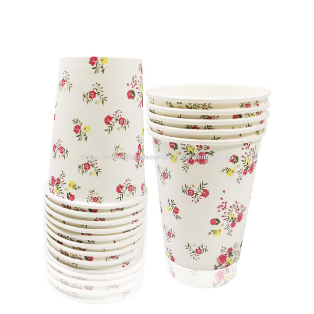 LR 9OZ 10 Pièces Gobelets en Papier Jetables à Motifs Floraux pour Boissons Chaudes et Froides, Vaisselle pour Baby Shower, Mariage, Fournitures de Fête, Cadeau