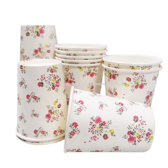 LR 9OZ 10 Pièces Gobelets en Papier Jetables à Motifs Floraux pour Boissons Chaudes et Froides, Vaisselle pour Baby Shower, Mariage, Fournitures de Fête, Cadeau