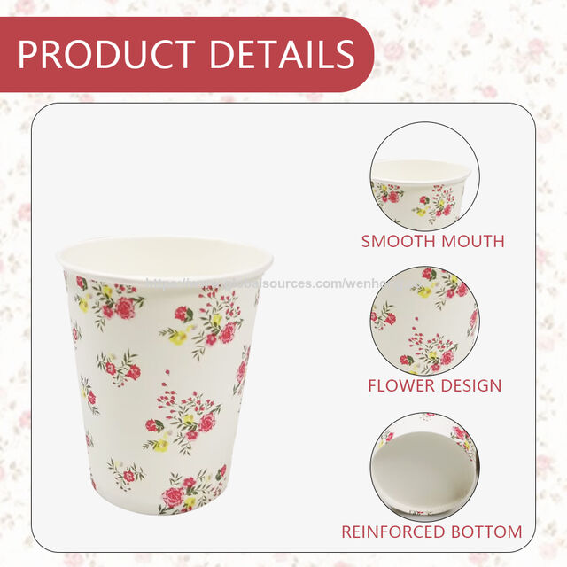 LR 9OZ 10 Pièces Gobelets en Papier Jetables à Motifs Floraux pour Boissons Chaudes et Froides, Vaisselle pour Baby Shower, Mariage, Fournitures de Fête, Cadeau