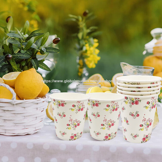 LR 9OZ 10 Pièces Gobelets en Papier Jetables à Motifs Floraux pour Boissons Chaudes et Froides, Vaisselle pour Baby Shower, Mariage, Fournitures de Fête, Cadeau