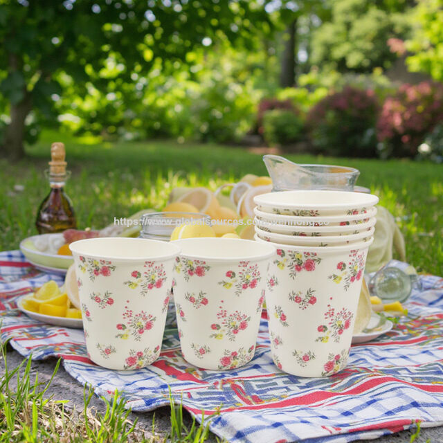 LR 9OZ 10 Pièces Gobelets en Papier Jetables à Motifs Floraux pour Boissons Chaudes et Froides, Vaisselle pour Baby Shower, Mariage, Fournitures de Fête, Cadeau