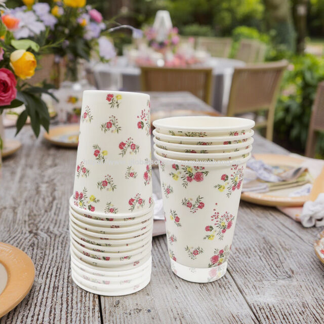 LR 9OZ 10 Pièces Gobelets en Papier Jetables à Motifs Floraux pour Boissons Chaudes et Froides, Vaisselle pour Baby Shower, Mariage, Fournitures de Fête, Cadeau