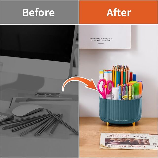 Organizador de Mesa, Porta-Canetas Giratório de 360 Graus, Organizadores e Acessórios de Mesa com 5 Compartimentos, Caixa de Armazenamento para Lápis e Canetas