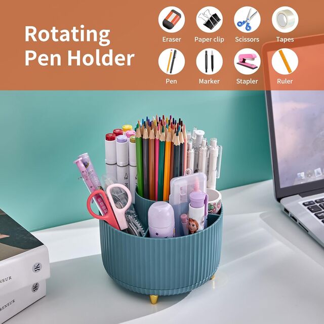 Organizador de Mesa, Porta-Canetas Giratório de 360 Graus, Organizadores e Acessórios de Mesa com 5 Compartimentos, Caixa de Armazenamento para Lápis e Canetas