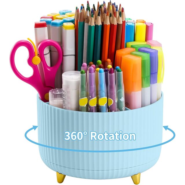 Organizador de Mesa, Porta-Canetas Giratório de 360 Graus, Organizadores e Acessórios de Mesa com 5 Compartimentos, Caixa de Armazenamento para Lápis e Canetas