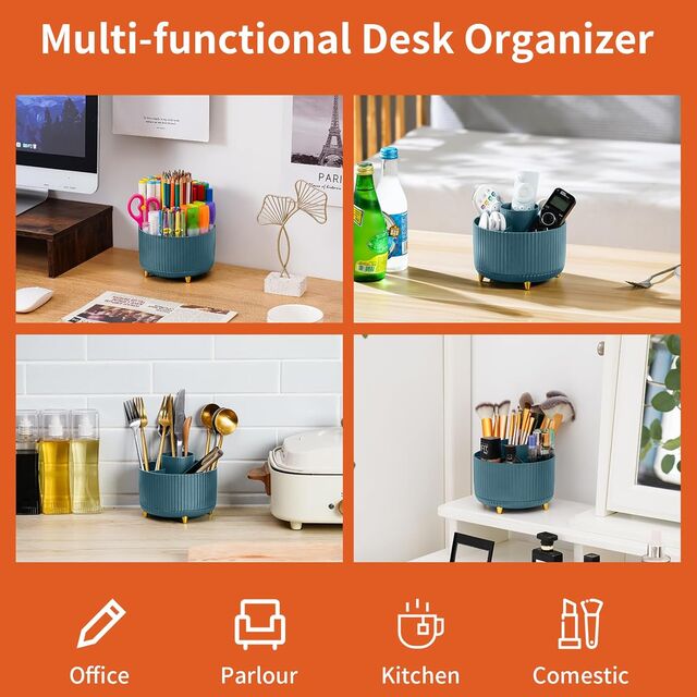 Organizador de Mesa, Porta-Canetas Giratório de 360 Graus, Organizadores e Acessórios de Mesa com 5 Compartimentos, Caixa de Armazenamento para Lápis e Canetas