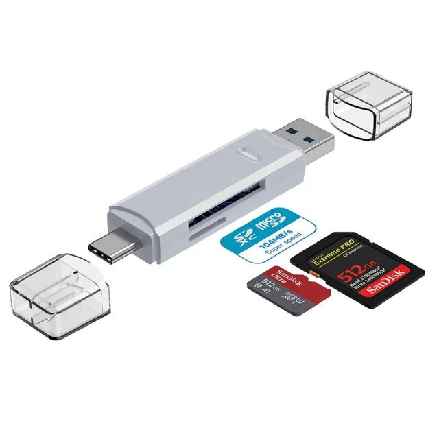 Lector de Tarjetas SD USB 3.0 de Doble Ranura, Adaptador de Tarjetas Micro SD USB C de Alta Velocidad, Lector de Tarjetas de Memoria