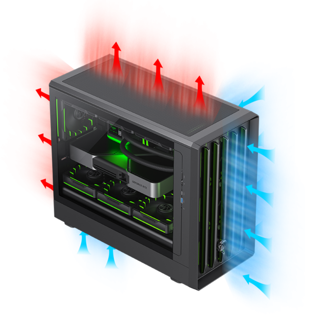 Gamemax Claw 360 MATX Caja Gaming con Diseño Anti-insectos Soporta GPUs de 420 mm, Refrigeración Líquida de 360 mm