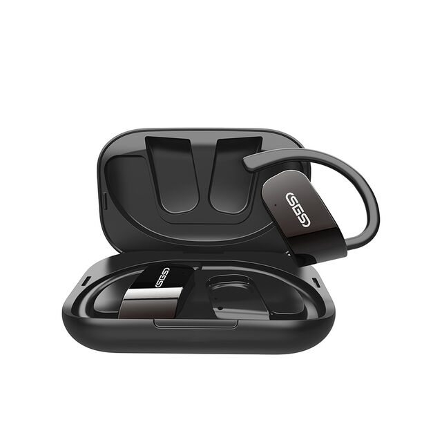 Fones de ouvido Bluetooth sem fio pretos com gancho de orelha