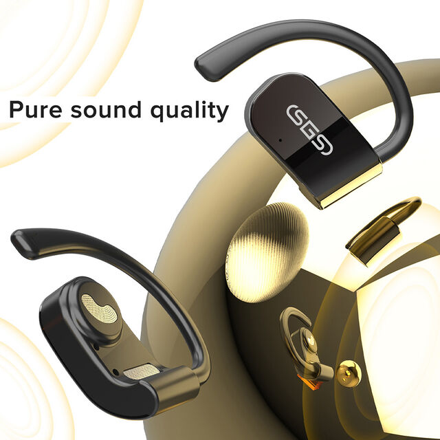 Fones de ouvido Bluetooth sem fio pretos com gancho de orelha