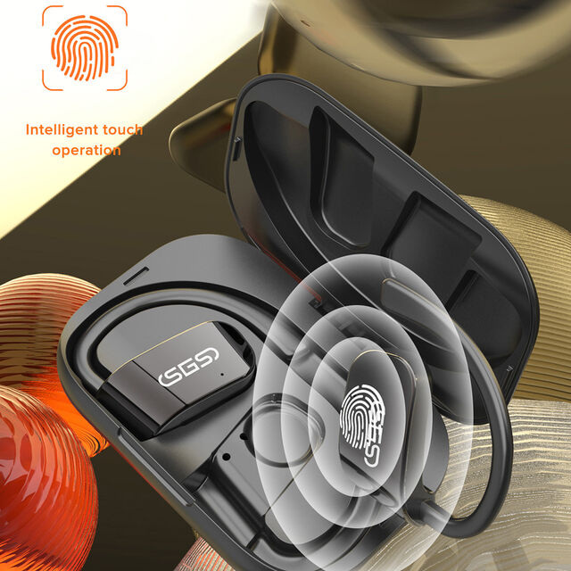 Fones de ouvido Bluetooth sem fio pretos com gancho de orelha