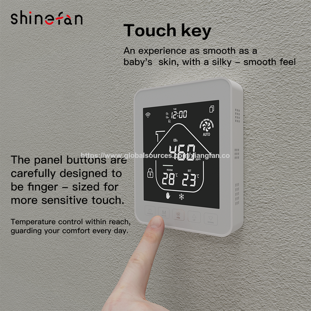 Thermostat d'ambiance numérique WiFi HVAC FCU avec contrôle de la température et affichage du CO2 PM2.5, Thermostat intelligent Tuya pour climatiseur