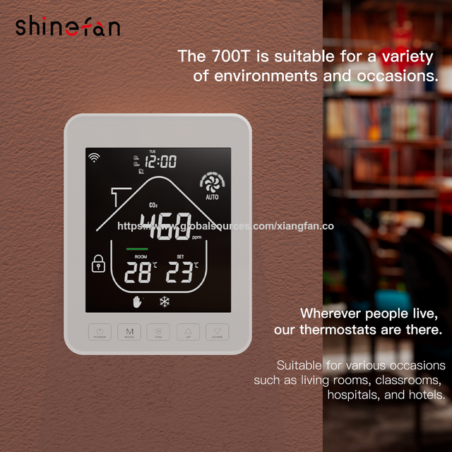 Thermostat d'ambiance numérique WiFi HVAC FCU avec contrôle de la température et affichage du CO2 PM2.5, Thermostat intelligent Tuya pour climatiseur