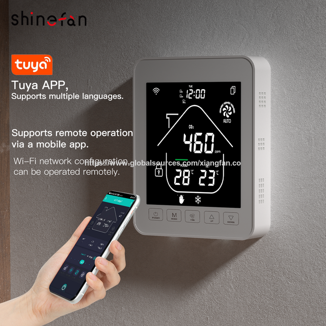 Thermostat d'ambiance numérique WiFi HVAC FCU avec contrôle de la température et affichage du CO2 PM2.5, Thermostat intelligent Tuya pour climatiseur