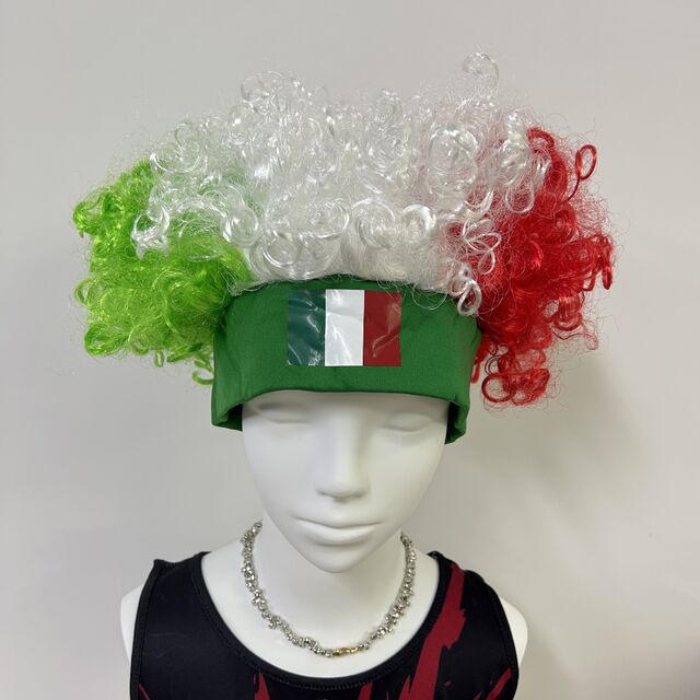 Peruca Afro de Fã da Copa do Mundo com Bandeira e Faixa de Cabelo, Conjunto de Perucas Tricolor para Torcedores de Futebol, Fantasia para Dia de Jogo e Acessórios de Festa