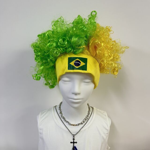 Peruca Afro de Fã da Copa do Mundo com Bandeira e Faixa de Cabelo, Conjunto de Perucas Tricolor para Torcedores de Futebol, Fantasia para Dia de Jogo e Acessórios de Festa