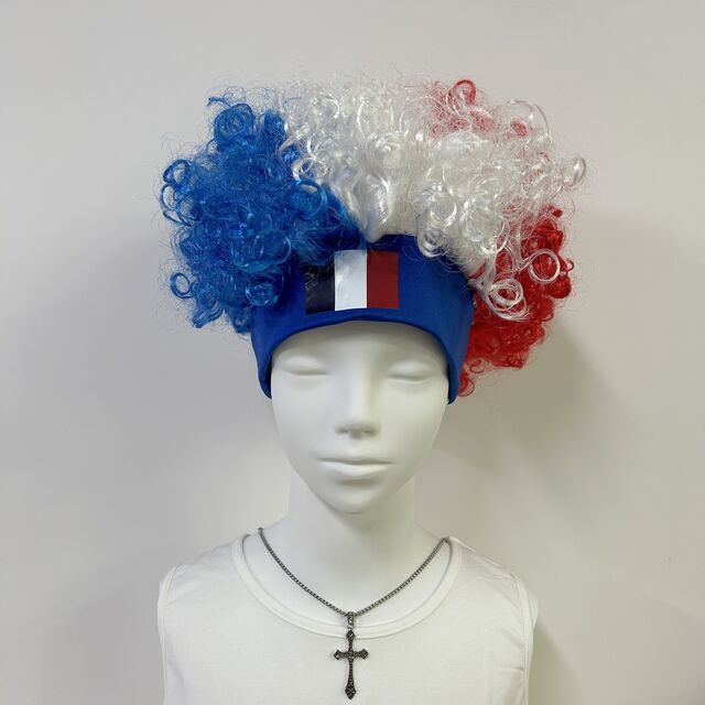 Peruca Afro de Fã da Copa do Mundo com Bandeira e Faixa de Cabelo, Conjunto de Perucas Tricolor para Torcedores de Futebol, Fantasia para Dia de Jogo e Acessórios de Festa