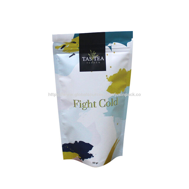 Sac en papier kraft refermable imprimé personnalisé de qualité alimentaire avec fermeture à glissière, résistant à l'humidité, type doypack pour sachet de thé avec encoche de déchirure