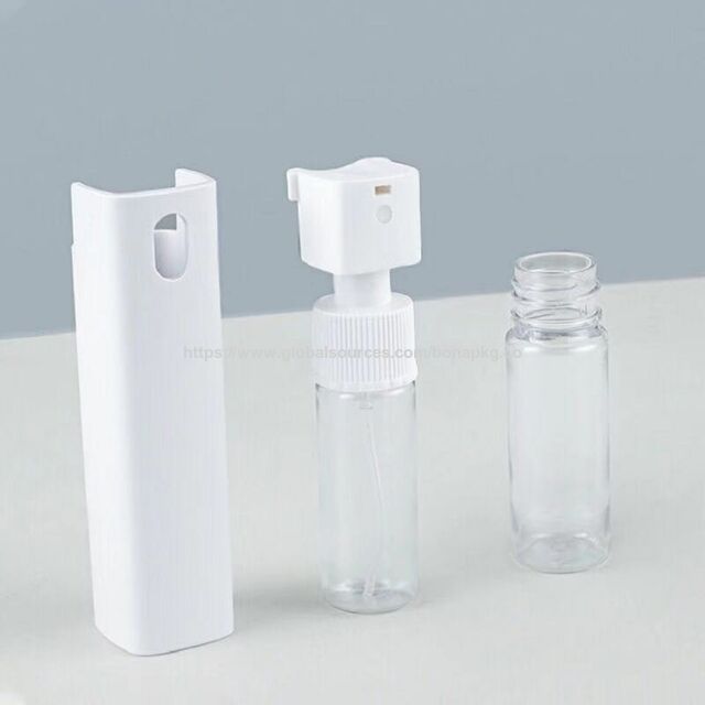 Venta caliente de frasco de perfume cuadrado de plástico con atomizador y envase de frasco de perfume de 10 ml