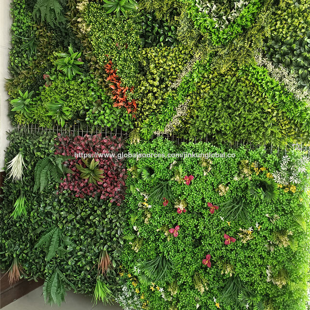 Jardín Vertical Interior Decorativo Pared Verde Artificial con Flores de Hierba de Plástico Plantas Artificiales