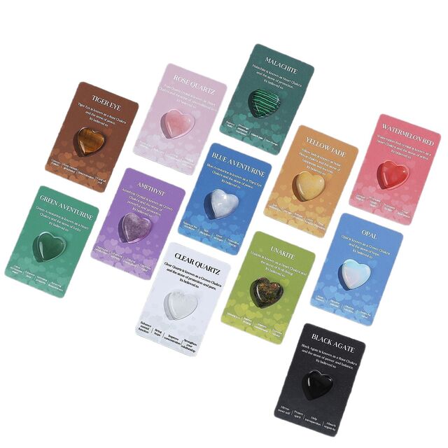 Tarjetas de Piedras de Cristal Natural en Forma de Corazón - Intercambio de Regalos para el Día de San Valentín y Fiestas Escolares, 12 unidades