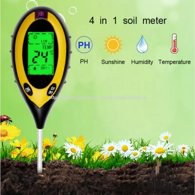 Probador de suelo 4 en 1 Herramienta promocional para el cuidado de plantas para pH, humedad, luz, temperatura Medidor de suelo esencial Termómetro para jardineros